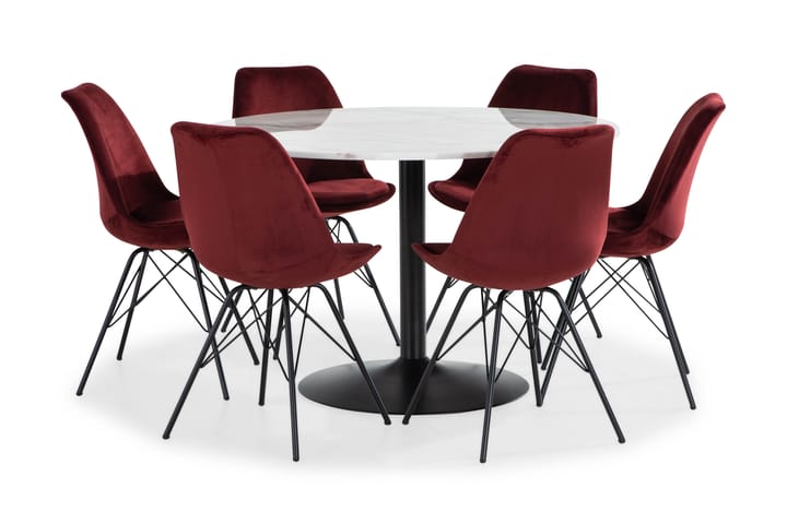 Ruokailuryhmä Justine 120 cm Pyör Marmori 6 Scale tuolia Sam - Valkoinen/Musta/Punainen - Huonekalut - Sohva - 4:n istuttava sohva
