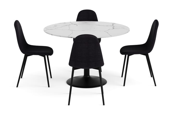 Ruokailuryhmä Justine 120 cm Pyöreä Marmori 4 Naira tuolia - Valkoinen/Musta - Huonekalut - Pöytä & ruokailuryhmä - Ruokailuryhmä