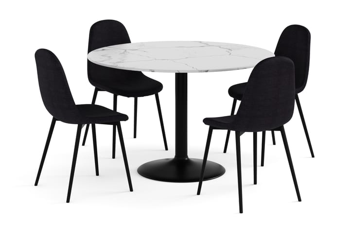 Ruokailuryhmä Justine 120 cm Pyöreä Marmori 4 Naira tuolia - Valkoinen/Musta - Huonekalut - Tuoli & nojatuoli - Ruokapöydän tuolit