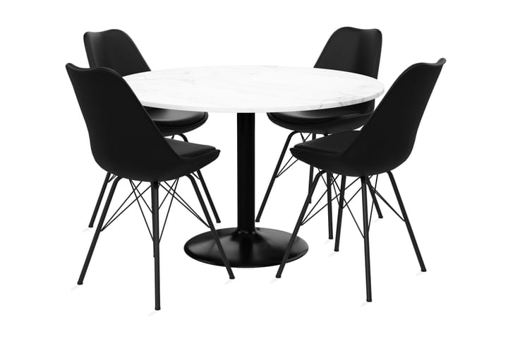 Ruokailuryhmä Justine 120 cm Pyöreä Marmori 4 Scale tuolia - Valkoinen/Musta - Huonekalut - Pöydät & ruokailuryhmät - Ruokailuryhmä