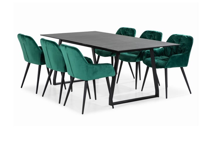 Ruokailuryhmä Kaj 200 cm 6 Giovanni tuolia Sametti - Huonekalut - Pöydät & ruokailuryhmät - Ruokailuryhmä