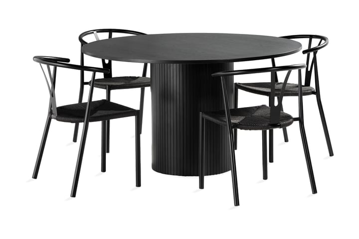 Ruokailuryhmä Koppabo 130 cm Pyöreä sis. 4 Elysia tuolia - Musta/Musta - Huonekalut - Pöydät & ruokailuryhmät - Ruokapöydät & keittiön pöydät