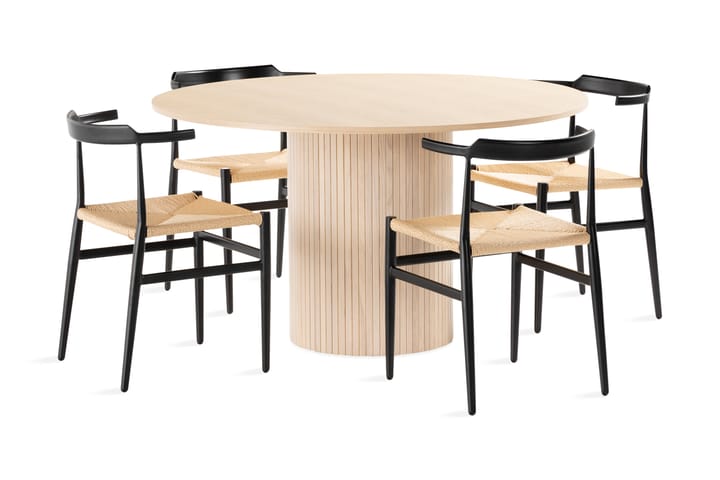 Ruokailuryhmä Kopparbo 130 cm Pyöreä 4 Brixton tuolia - Beige/Musta - Huonekalut - Pöydät & ruokailuryhmät - Ruokapöydät & keittiön pöydät