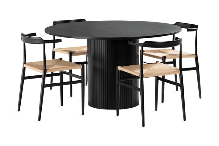Ruokailuryhmä Kopparbo 130 cm Pyöreä 4 Brixton tuolia - Musta/Musta - Huonekalut - Pöydät & ruokailuryhmät - Ruokapöydät & keittiön pöydät