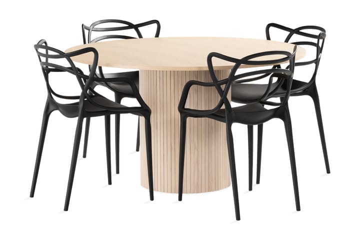 Ruokailuryhmä Kopparbo 130 cm Pyöreä 4 Daye tuolia - Beige/Musta - Huonekalut - Pöydät & ruokailuryhmät - Ruokapöydät & keittiön pöydät