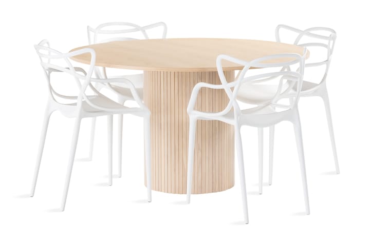 Ruokailuryhmä Kopparbo 130 cm Pyöreä 4 Daye tuolia - Beige/Valkoinen - Huonekalut - Pöydät & ruokailuryhmät - Ruokapöydät & keittiön pöydät