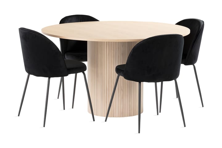 Ruokailuryhmä Kopparbo 130 cm Pyöreä sis. 4 Felipe tuolia - Beige/Musta - Huonekalut - Pöydät & ruokailuryhmät - Ruokapöydät & keittiön pöydät