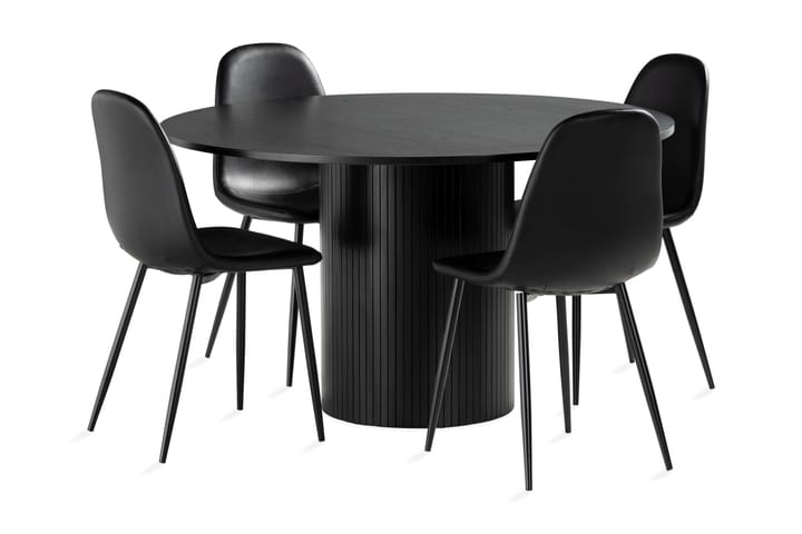 Ruokailuryhmä Kopparbo 130 cm Pyöreä sis. 4 Nibe tuolia - Musta/Musta - Huonekalut - Pöydät & ruokailuryhmät - Ruokapöydät & keittiön pöydät