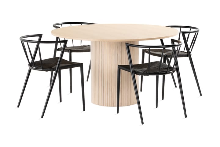 Ruokailuryhmä Kopparbo 130 cm Pyöreä sis. 4 Winston tuolia - Beige/Musta - Huonekalut - Pöydät & ruokailuryhmät - Ruokapöydät & keittiön pöydät