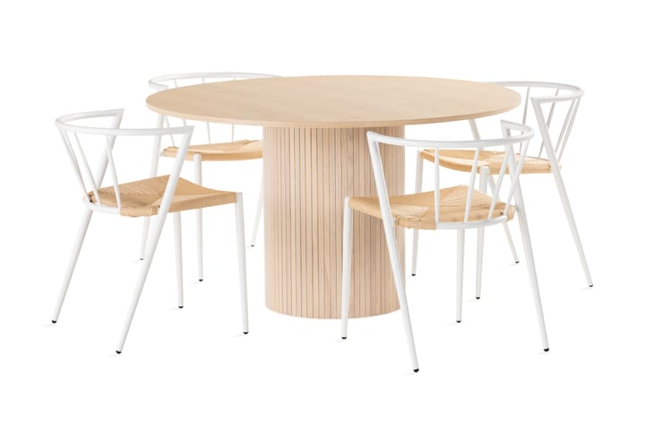 Ruokailuryhmä Kopparbo 130 cm Pyöreä sis. 4 Winston tuolia - Beige/Valkoinen - Huonekalut - Pöydät & ruokailuryhmät - Ruokapöydät & keittiön pöydät