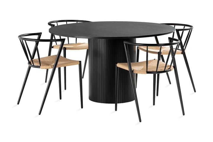 Ruokailuryhmä Kopparbo 130 cm Pyöreä sis. 4 Winston tuolia - Musta/Musta - Huonekalut - Pöydät & ruokailuryhmät - Ruokapöydät & keittiön pöydät