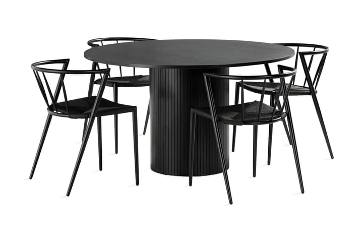 Ruokailuryhmä Kopparbo 130 cm Pyöreä sis. 4 Winston tuolia - Musta/Musta - Huonekalut - Pöydät & ruokailuryhmät - Ruokapöydät & keittiön pöydät
