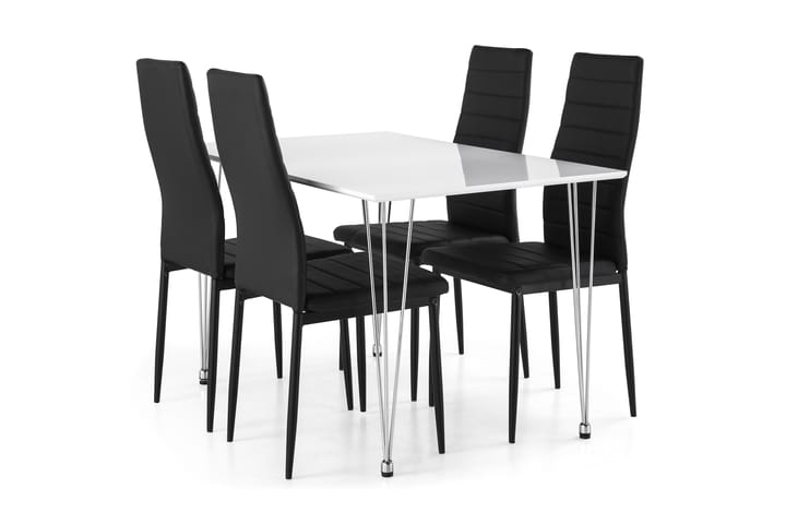 Ruokailuryhmä Kranstull 120 cm 4 Fred tuolia - Valkoinen/Kromi/Musta PU - Huonekalut - Tuoli & nojatuoli - Ruokapöydän tuolit