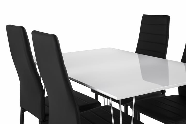 Ruokailuryhmä Kranstull 120 cm 4 Fred tuolia - Valkoinen/Kromi/Musta PU - Huonekalut - Pöytä & ruokailuryhmä - Ruokailuryhmä