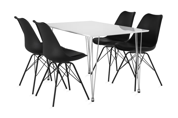 Ruokailuryhmä Kranstull 120 cm 4 Scale tuolia - Valk/Kromi/Musta PU/Musta - Huonekalut - Pöytä & ruokailuryhmä - Ruokailuryhmä