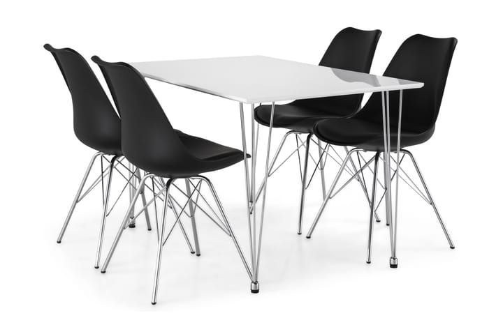 Ruokailuryhmä Kranstull 120 cm 4 Scale tuolia - Valkoinen/Musta PU/Kromi - Huonekalut - Pöydät & ruokailuryhmät - Ruokailuryhmä