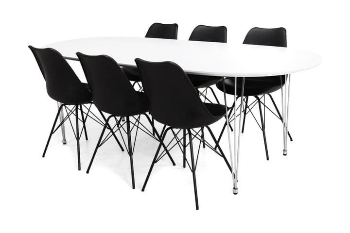 Ruokailuryhmä Lennox 6 Scale tuolia - Valkoinen/Kromi/Musta - Huonekalut - Pöytä & ruokailuryhmä - Ruokailuryhmä