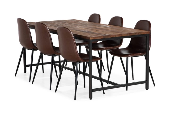 Ruokailuryhmä Limerick 180 cm 6 Naira tuolilla - Rust jalava/Musta/Brun - Huonekalut - Pöydät & ruokailuryhmät - Ruokapöydät & keittiön pöydät