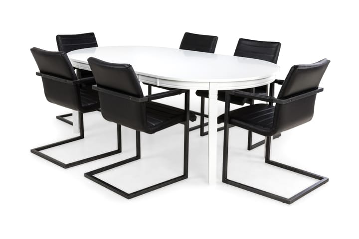 Ruokailuryhmä Lowisa 6 Dutch tuolia - Valkoinen/Musta PU - Huonekalut - Pöytä & ruokailuryhmä - Ruokailuryhmä