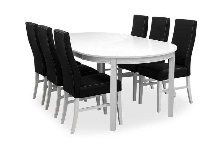 Ruokailuryhmä Lowisa 6 Max tuolia - Valkoinen/Musta PU - Huonekalut - Pöytä & ruokailuryhmä - Ruokapöydät & keittiön pöydät