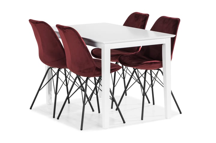 Ruokailuryhmä Matilda 120 cm 4 Scale tuolia Sametti - Valkoinen/Punainen - Huonekalut - Pöydät & ruokailuryhmät - Ruokailuryhmä