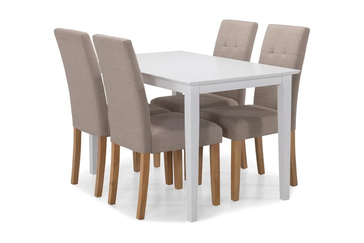 Ruokailuryhmä Matilda 4 Leo tuolia - Valkoinen/Beige/Tammi - Huonekalut - Tuoli & nojatuoli - Ruokapöydän tuolit