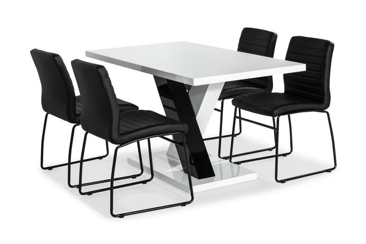 Ruokailuryhmä Mendoza 140 cm 4 Emeric tuolia - Valkoinen/Musta PU - Huonekalut - Pöytä & ruokailuryhmä - Ruokailuryhmä