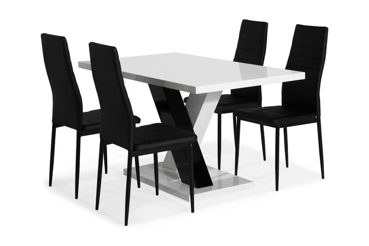 Ruokailuryhmä Mendoza 140 cm 4 Fred tuolia - Valkoinen/Musta - Huonekalut - Pöytä & ruokailuryhmä - Ruokailuryhmä