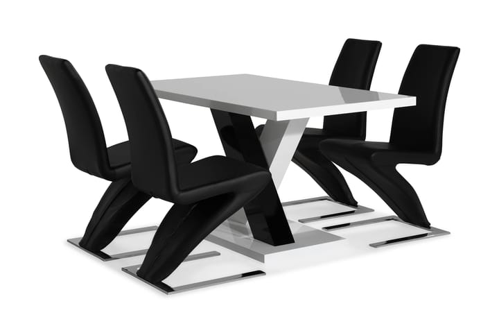 Ruokailuryhmä Mendoza 140 cm 4 Hugo tuolia - Valkoinen/Musta/Musta PU/Kromi - Huonekalut - Pöytä & ruokailuryhmä - Ruokailuryhmä