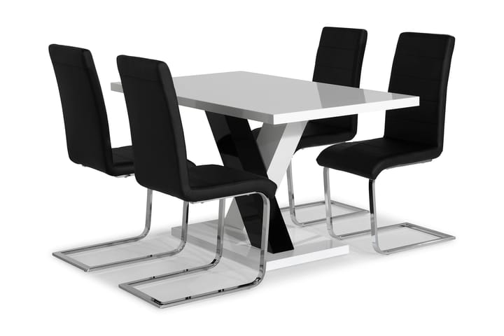 Ruokailuryhmä Mendoza 140 cm 4 Jack tuolia - Valkoinen/Musta/Musta PU/Kromi - Huonekalut - Pöytä & ruokailuryhmä - Ruokailuryhmä