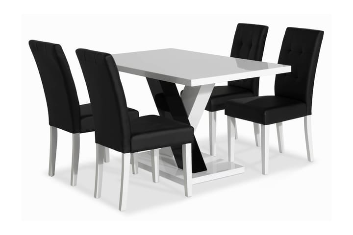 Ruokailuryhmä Mendoza 140 cm 4 Leo tuolia - Valkoinen/Musta/Musta PU - Huonekalut - Pöydät & ruokailuryhmät - Ruokailuryhmä