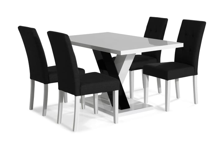 Ruokailuryhmä Mendoza 140 cm 4 Leo tuolia - Valkoinen/Musta/Musta PU - Huonekalut - Pöytä & ruokailuryhmä - Ruokailuryhmä
