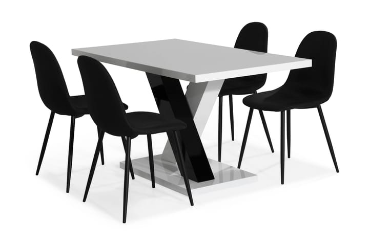 Ruokailuryhmä Mendoza 140 cm 4 Naira tuolia - Valkoinen/Musta - Huonekalut - Pöydät & ruokailuryhmät - Ruokailuryhmä