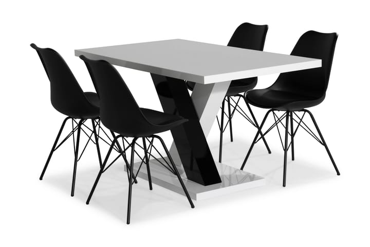 Ruokailuryhmä Mendoza 140 cm 4 Scale tuolia - Valkoinen/Musta/Musta PU - Huonekalut - Pöydät & ruokailuryhmät - Ruokailuryhmä
