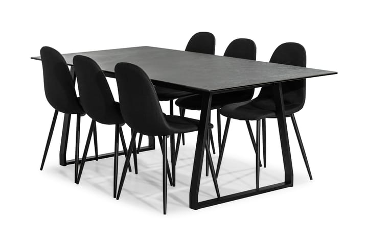Ruokailuryhmä Mila 200 cm + 6 Naira tuolia - Musta/Musta - Huonekalut - Pöydät & ruokailuryhmät - Ruokailuryhmä