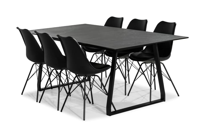 Ruokailuryhmä Mila 200 cm 6 Scale tuolia - Musta/Musta PU/Musta - Huonekalut - Pöydät & ruokailuryhmät - Ruokailuryhmä