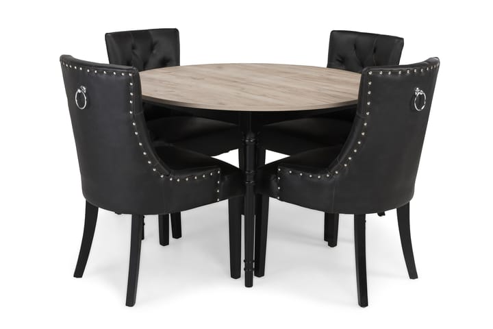Ruokailuryhmä Milton Jatk 115 cm Pyöreä 4 Hermione tuolia - Harmaa Vintage/Musta - Huonekalut - Pöydät & ruokailuryhmät - Apupöytä & sivupöytä - Tarjotinpöytä & pikkupöytä