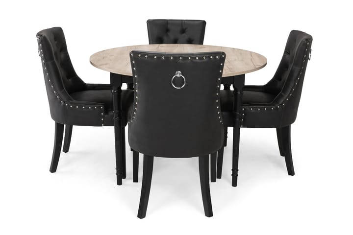 Ruokailuryhmä Milton Jatk 115 cm Pyöreä 4 Hermione tuolia - Harmaa Vintage/Musta - Huonekalut - Pöydät & ruokailuryhmät - Ruokailuryhmä