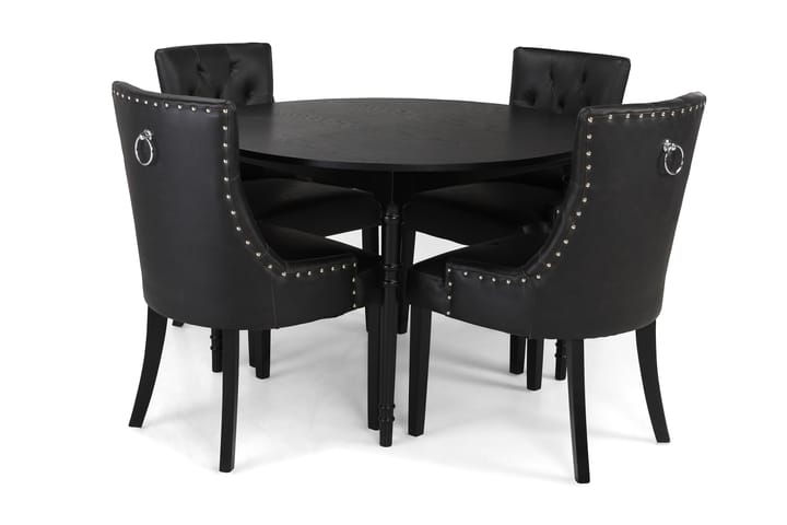 Ruokailuryhmä Milton Jatk 115 cm Pyöreä 4 Hermione tuolia - Musta - Huonekalut - Sohvat - Nahkasohvat