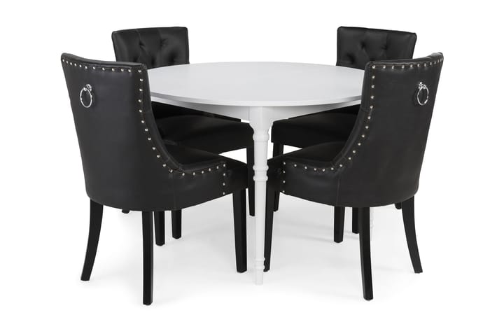 Ruokailuryhmä Milton Jatk 115 cm Pyöreä 4 Hermione tuolia - Valkoinen/Musta - Huonekalut - Pöytä & ruokailuryhmä - Ruokailuryhmä