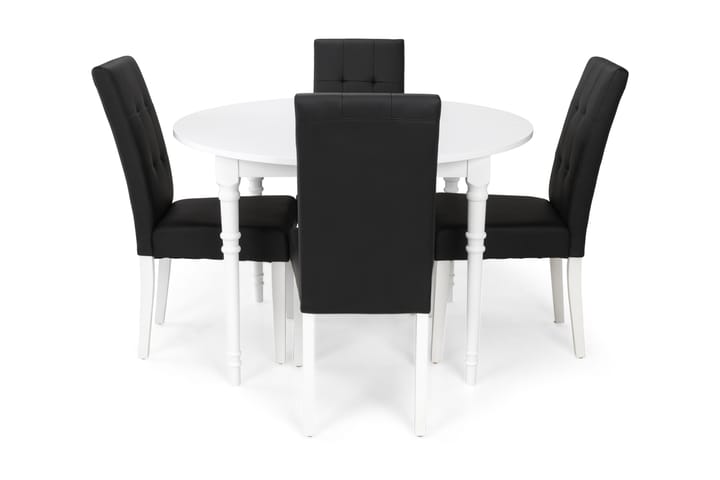 Ruokailuryhmä Milton Jatkettava 115 cm Pyöreä + 4 tuolia Leo - Valk/Musta - Huonekalut - Pöydät & ruokailuryhmät - Ruokailuryhmä