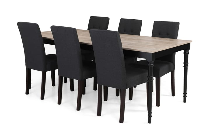 Ruokailuryhmä Milton Jatkettava 200 cm + 6 tuolia Leo - Harmaa Vintage/Musta/T.harmaa - Huonekalut - Pöydät & ruokailuryhmät - Ruokailuryhmä