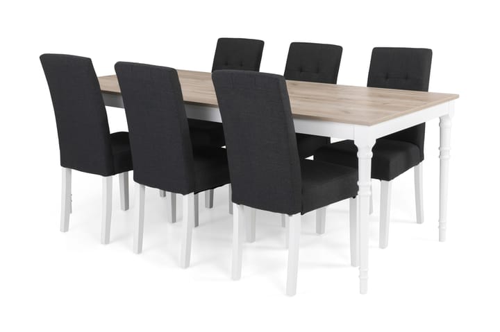 Ruokailuryhmä Milton Jatkettava 200 cm + 6 tuolia Leo - Harmaa Vintage/Valk/Musta - Huonekalut - Pöydät & ruokailuryhmät - Ruokailuryhmä