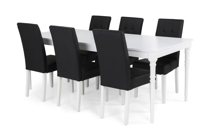 Ruokailuryhmä Milton Jatkettava 200 cm + 6 tuolia Leo - Valk/Musta - Huonekalut - Pöydät & ruokailuryhmät - Ruokailuryhmä
