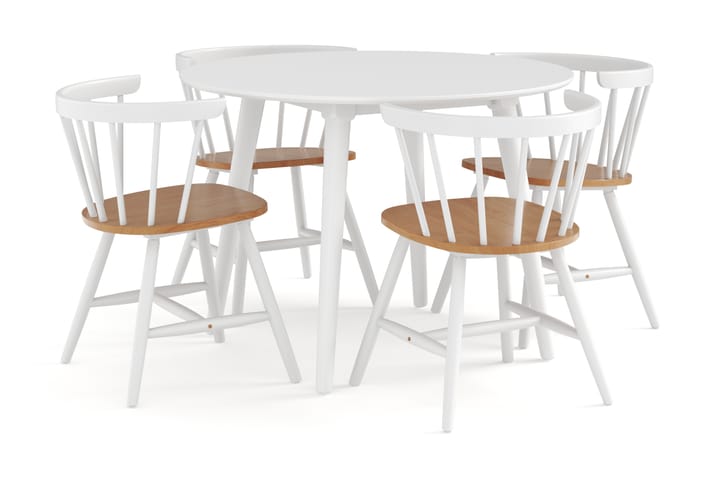 Ruokailuryhmä Mioveni 106 cm Pyöreä sis 4 Varisa tuolia - Valkoinen/Ruskea - Huonekalut - Pöytä & ruokailuryhmä - Ruokailuryhmä