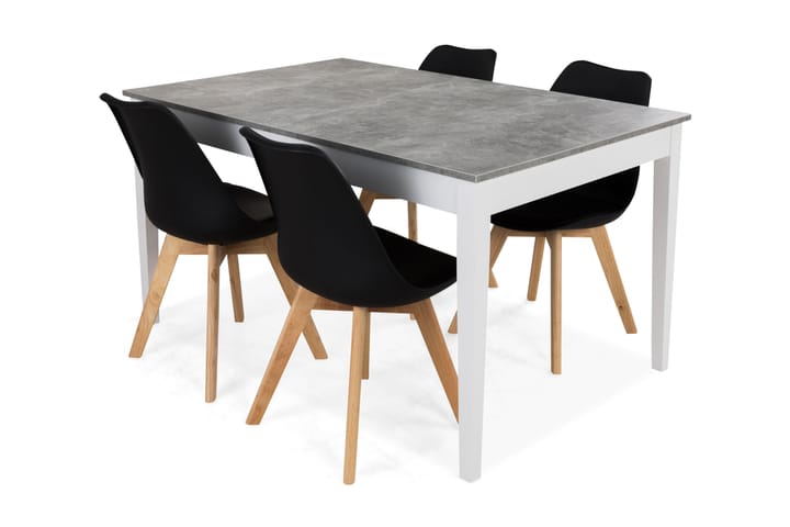 Ruokailuryhmä Montague 140 cm 4 Erin tuolia - Betoni/Valkoinen/Musta/Puu - Huonekalut - Pöytä & ruokailuryhmä - Ruokapöydät & keittiön pöydät