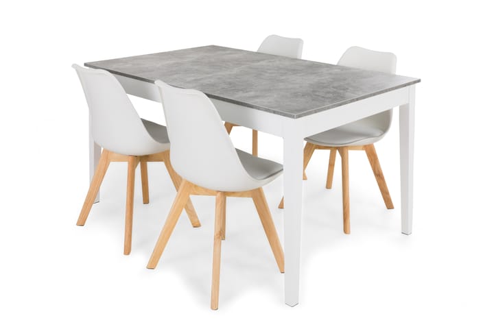 Ruokailuryhmä Montague 140 cm 4 Erin tuolia - Betoni/Valkoinen/Puu - Huonekalut - Pöytä & ruokailuryhmä - Ruokapöydät & keittiön pöydät