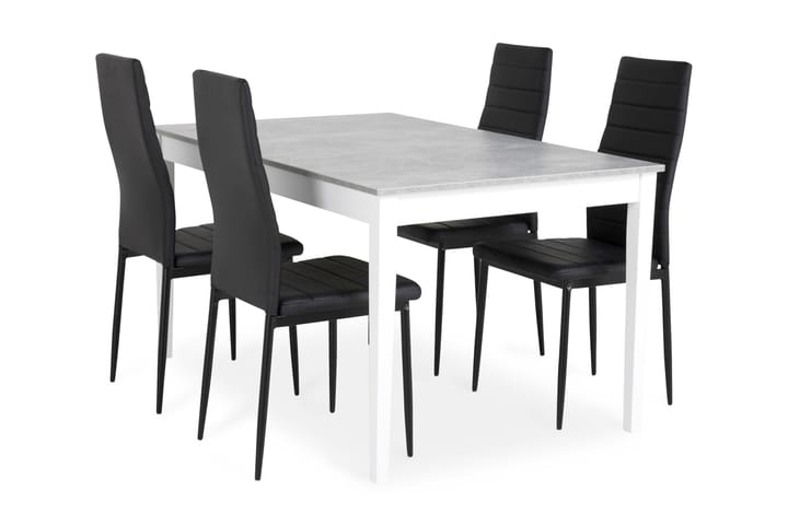 Ruokailuryhmä Montague 140 cm 4 Fred tuolia - Betoni/Valkoinen/Musta - Kodintekstiilit - Vuodevaatteet