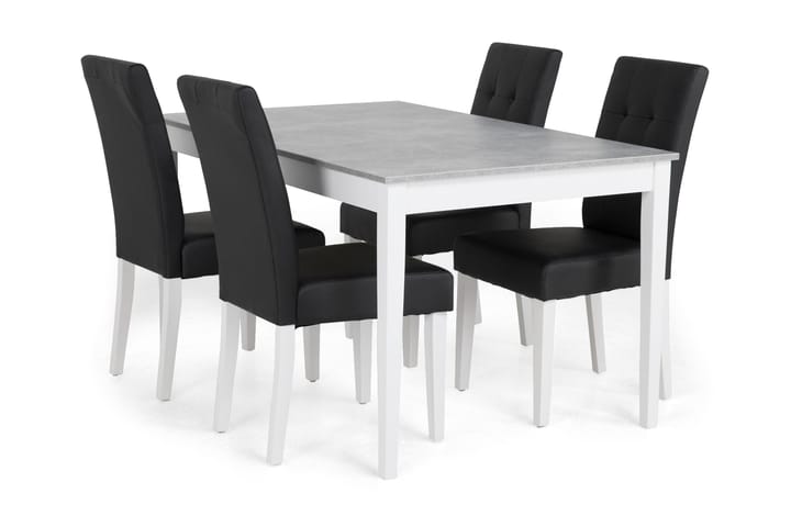 Ruokailuryhmä Montague 140 cm 4 Leo tuolia - Betoni/Valkoinen/Musta PU - Huonekalut - Pöytä & ruokailuryhmä - Ruokailuryhmä