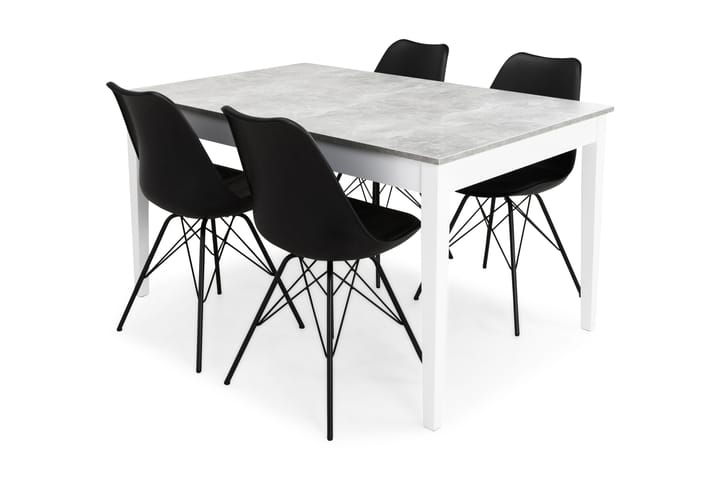 Ruokailuryhmä Montague 140 cm 4 Scale tuolia - Betoni/Valk/Musta PU/Musta - Huonekalut - Pöydät & ruokailuryhmät - Ruokailuryhmä